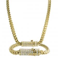 Gold Franco Necklace and Bracelet Set with CZ Stones